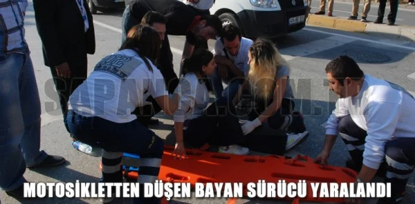 Motosikletten Düşen Bayan Sürücü Yaralandı
