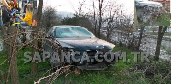 Tem'de Otomobil Ağaçlık Alana Uçtu: 1 Yaralı