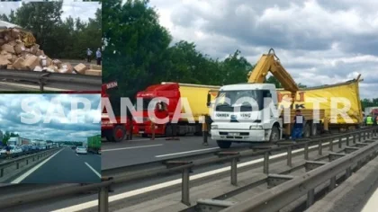 TEM Otoyolu Kartepe Mevkinde Tır Devrildi : 4 Yaralı