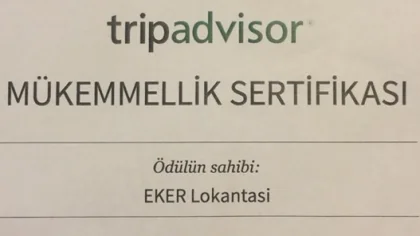 Sapanca Eker Lokantası'na 'Mükemmellik Sertifikası'