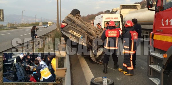 Otomobil Sapanca TEM'de Takla Attı: 2 Yaralı