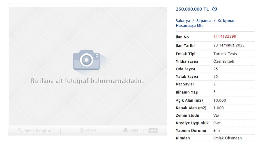 Sapanca'da 250 Milyon Liraya Satılık Otel!