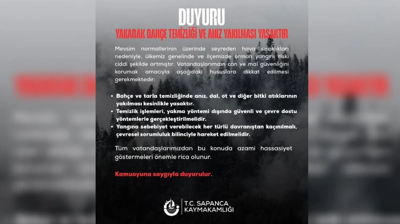 Sapanca Kaymakamlığından Duyuru